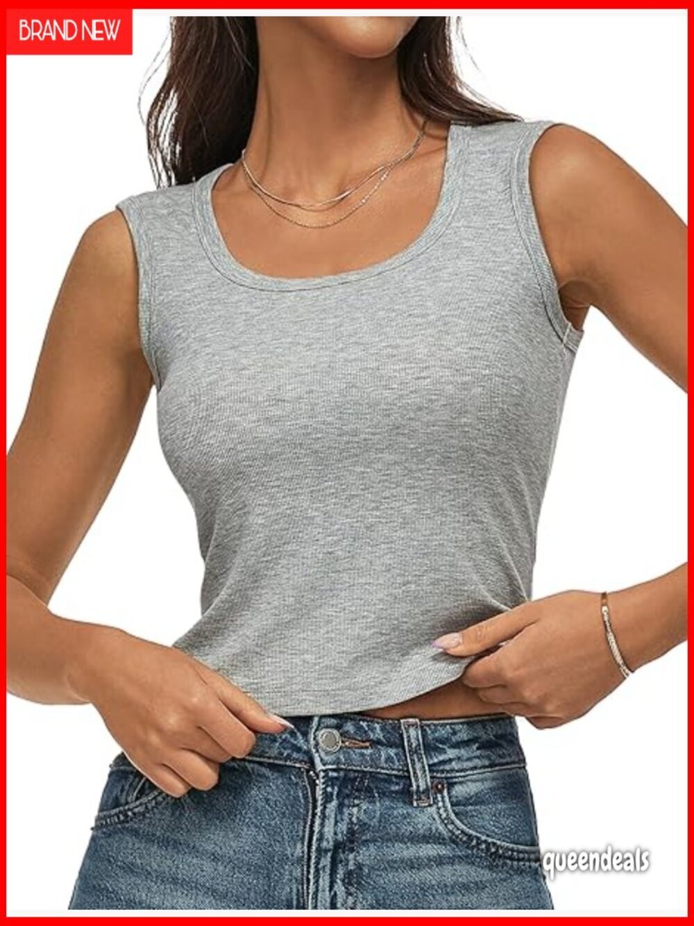 Ribbed Crop Tank Top Scoop Neck Sleeveless Fitted Lyocell Stretch
